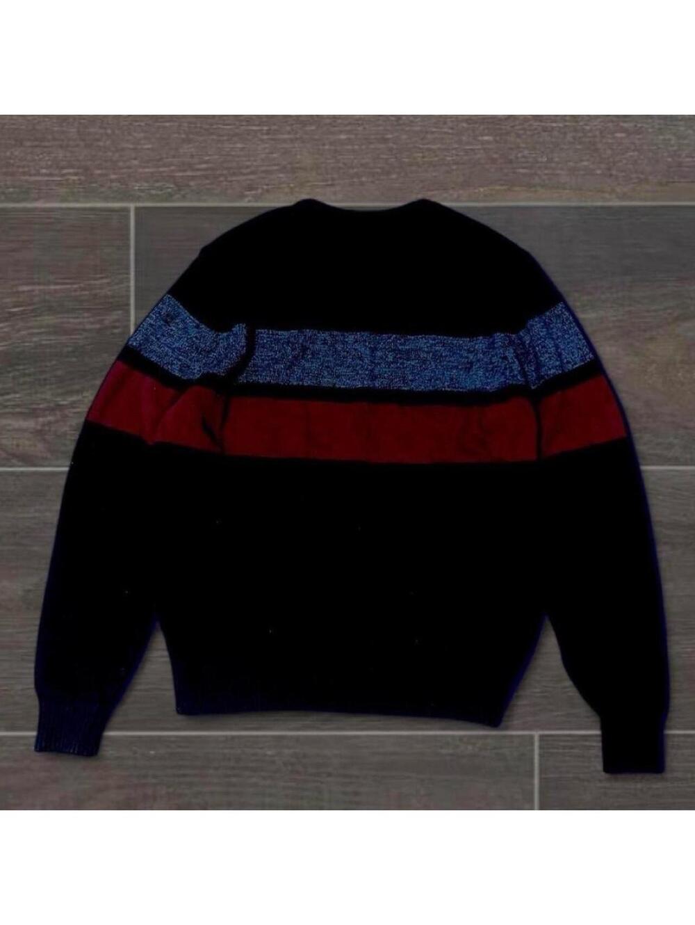 Vintage Black Izod medium sweater with red and grey stripes